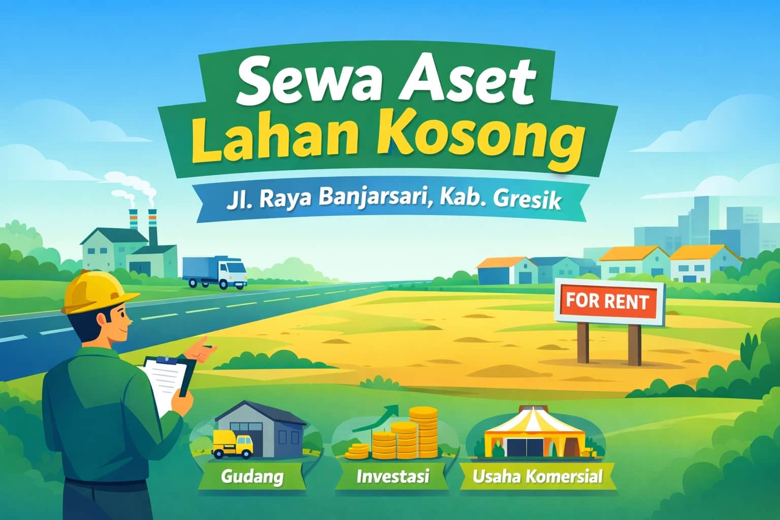 Sewa Aset Lahan Kosong di Jl. Raya Banjarsari, Kab. Gresik