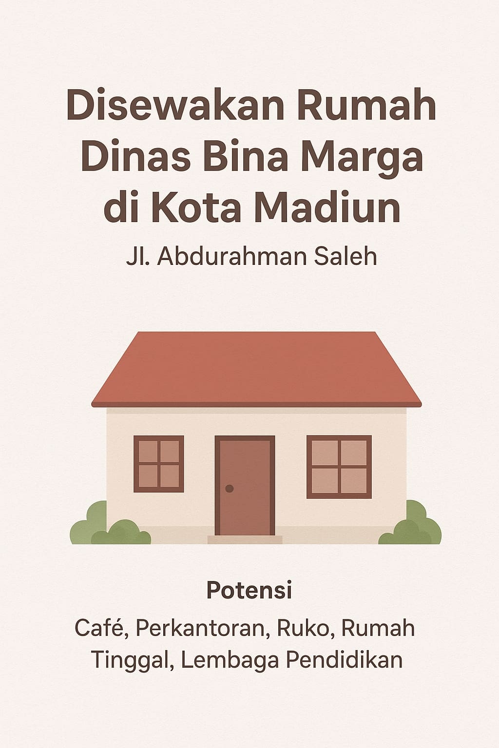 Disewakan Rumah Dinas Bina Marga di Kota Madiun - Jl. Abdurahman Saleh